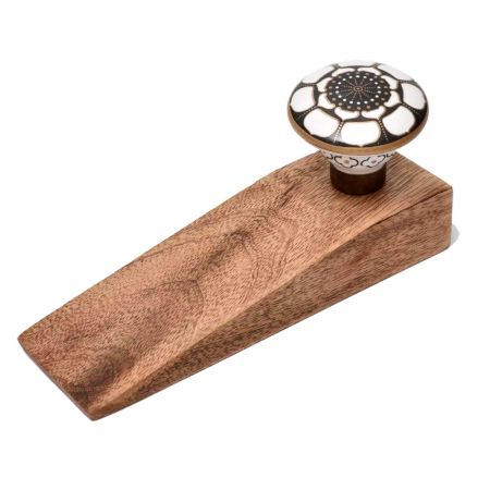 Ceramic Floral Golden Wooden Door Stopper